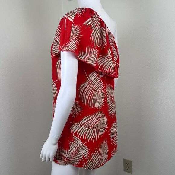 Meghan Los Angeles Shady Plam Leaf Size S Ruffle Resort Vacation Hawaiian Top - Picture 11 of 14